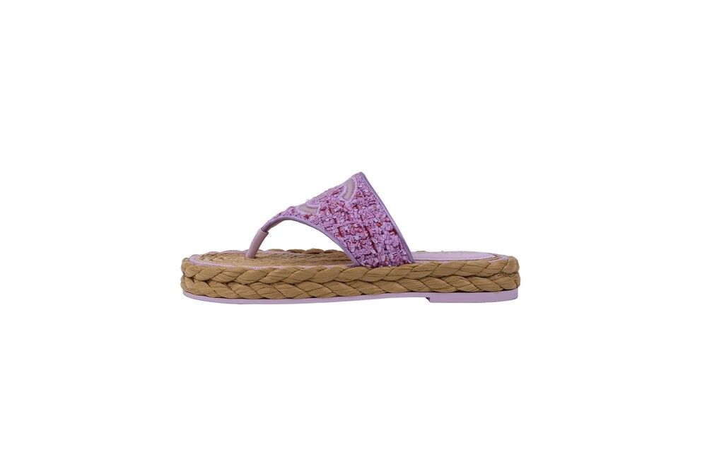Chanel Pink Brown Raffia CC Logo Thong Sandals Size 37 - Picture 8 of 12